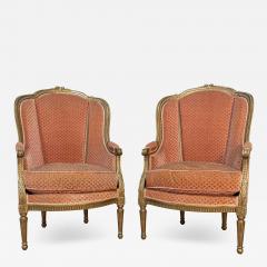 Pair of French Louis XVI Style Gilded Wood Berg res Chairs with Carved D cor - 3732938