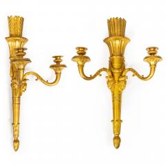 Pair of French Louis XVI Style Gilt Bronze Two Light Wall Sconces Candelabra - 4502446