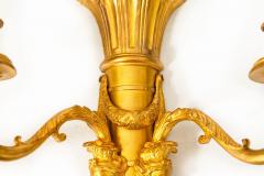 Pair of French Louis XVI Style Gilt Bronze Two Light Wall Sconces Candelabra - 4502449