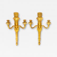 Pair of French Louis XVI Style Gilt Bronze Two Light Wall Sconces Candelabra - 4504301