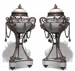 Pair of French Louis XVI Style Ormolu and Marble Cassolettes - 4200055