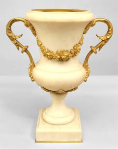 Pair of French Louis XVI Style Ormolu and White Marble Urns - 4630361