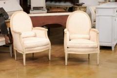 Pair of French Louis XVI Style Painted Berg res Chairs with Oval Shaped Backs - 3538319