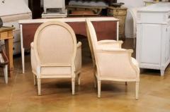 Pair of French Louis XVI Style Painted Berg res Chairs with Oval Shaped Backs - 3538348