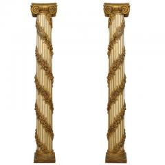 Pair of French Louis XVI Style Painted Carved Columns - 2801731