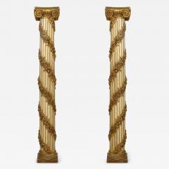 Pair of French Louis XVI Style Painted Carved Columns - 2802138