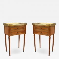 Pair of French Louis XVI Walnut and Brass End Table - 1439520