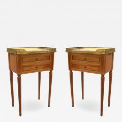 Pair of French Louis XVI Walnut and Brass End Table - 1439520