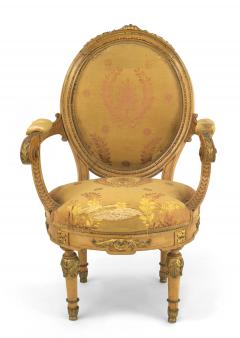 Pair of French Louis XVI Yellow Silk Arm Chairs - 1401753