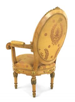 Pair of French Louis XVI Yellow Silk Arm Chairs - 1401757