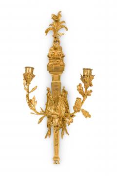 Pair of French Louis XVI style Bronze Wall Sconce with Flags - 4652267