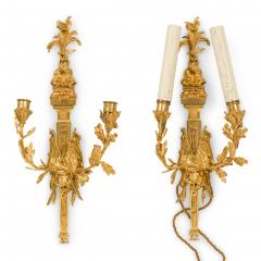 Pair of French Louis XVI style Bronze Wall Sconce with Flags - 4700404