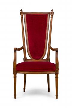 Pair of French Louis XVI style Red Velvet Upholstered High Back Armchairs - 4668638