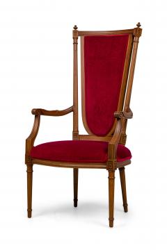 Pair of French Louis XVI style Red Velvet Upholstered High Back Armchairs - 4668639