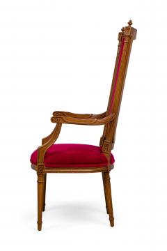 Pair of French Louis XVI style Red Velvet Upholstered High Back Armchairs - 4668640