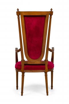 Pair of French Louis XVI style Red Velvet Upholstered High Back Armchairs - 4668641