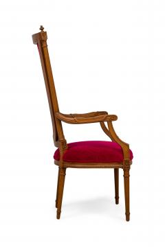 Pair of French Louis XVI style Red Velvet Upholstered High Back Armchairs - 4668642