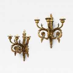 Pair of French Louis XVI style gilded bronze wall lamps - 4252956