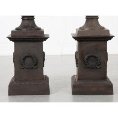 Pair of French Metal Urns on Pedestals - 2290867
