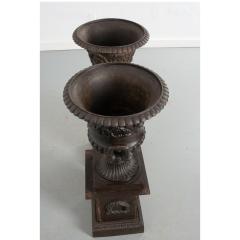 Pair of French Metal Urns on Pedestals - 2290881