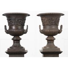 Pair of French Metal Urns on Pedestals - 2290882
