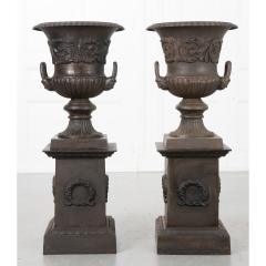 Pair of French Metal Urns on Pedestals - 2290899