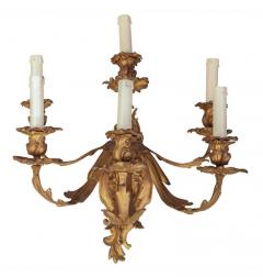 Pair of French Mid 19th Century Louis XV Style Ormolu Six Arm Sconces - 736595