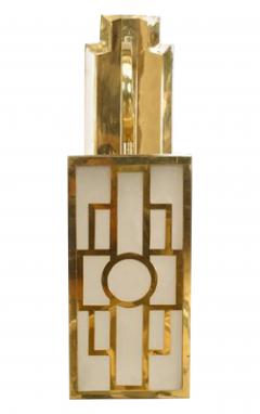 Pair of French Mid Century Brass Chinese Lattice Lantern Sconces - 4629170