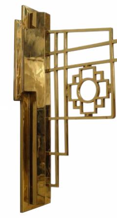 Pair of French Mid Century Brass Chinese Lattice Lantern Sconces - 4629171