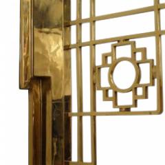 Pair of French Mid Century Brass Chinese Lattice Lantern Sconces - 4629174