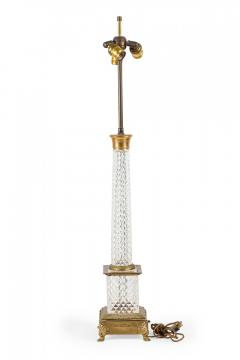 Pair of French Mid Century Diamond Cut Crystal Column Table Lamps - 4171057