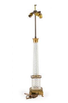 Pair of French Mid Century Diamond Cut Crystal Column Table Lamps - 4171058