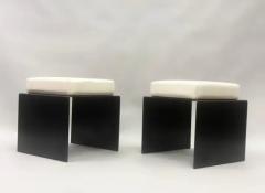 Pair of French Mid Century Minimalist Wrought Iron Cotton Benches Stools - 3256274