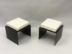 Pair of French Mid Century Minimalist Wrought Iron Cotton Benches Stools - 3256277