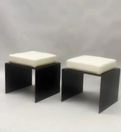 Pair of French Mid Century Minimalist Wrought Iron Cotton Benches Stools - 3256279