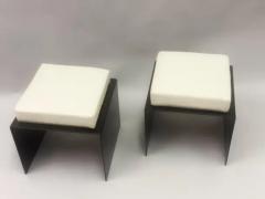 Pair of French Mid Century Minimalist Wrought Iron Cotton Benches Stools - 3256280