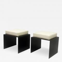 Pair of French Mid Century Minimalist Wrought Iron Cotton Benches Stools - 3257275