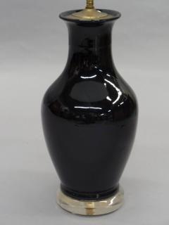 Pair of French Mid Century Modern Black Opaline Glass and Lucite Table Lamps - 4091142