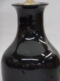 Pair of French Mid Century Modern Black Opaline Glass and Lucite Table Lamps - 4091144