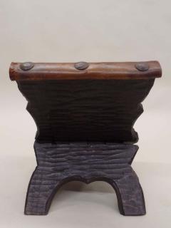 Pair of French Mid Century Modern Carved Wood and Leather Stools or Benches - 1799921