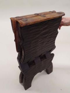 Pair of French Mid Century Modern Carved Wood and Leather Stools or Benches - 1799922