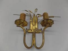 Pair of French Mid Century Modern Floral Gilt Iron Wall Sconces 1940 - 4103018