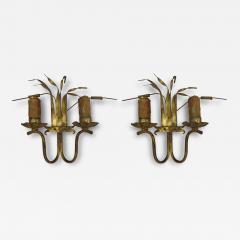Pair of French Mid Century Modern Floral Gilt Iron Wall Sconces 1940 - 4104316
