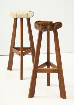 Pair of French Mid Century Stools with Cowhide Seats - 1865469