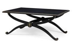 Pair of French Mid Century Style Black Lacquer Transitional Cross Base Cocktail - 4652079