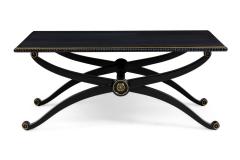 Pair of French Mid Century Style Black Lacquer Transitional Cross Base Cocktail - 4652080