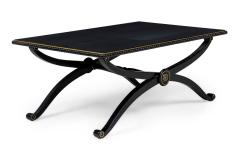Pair of French Mid Century Style Black Lacquer Transitional Cross Base Cocktail - 4652082