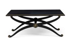 Pair of French Mid Century Style Black Lacquer Transitional Cross Base Cocktail - 4652083