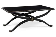 Pair of French Mid Century Style Black Lacquer Transitional Cross Base Cocktail - 4652084