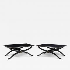 Pair of French Mid Century Style Black Lacquer Transitional Cross Base Cocktail - 4700516